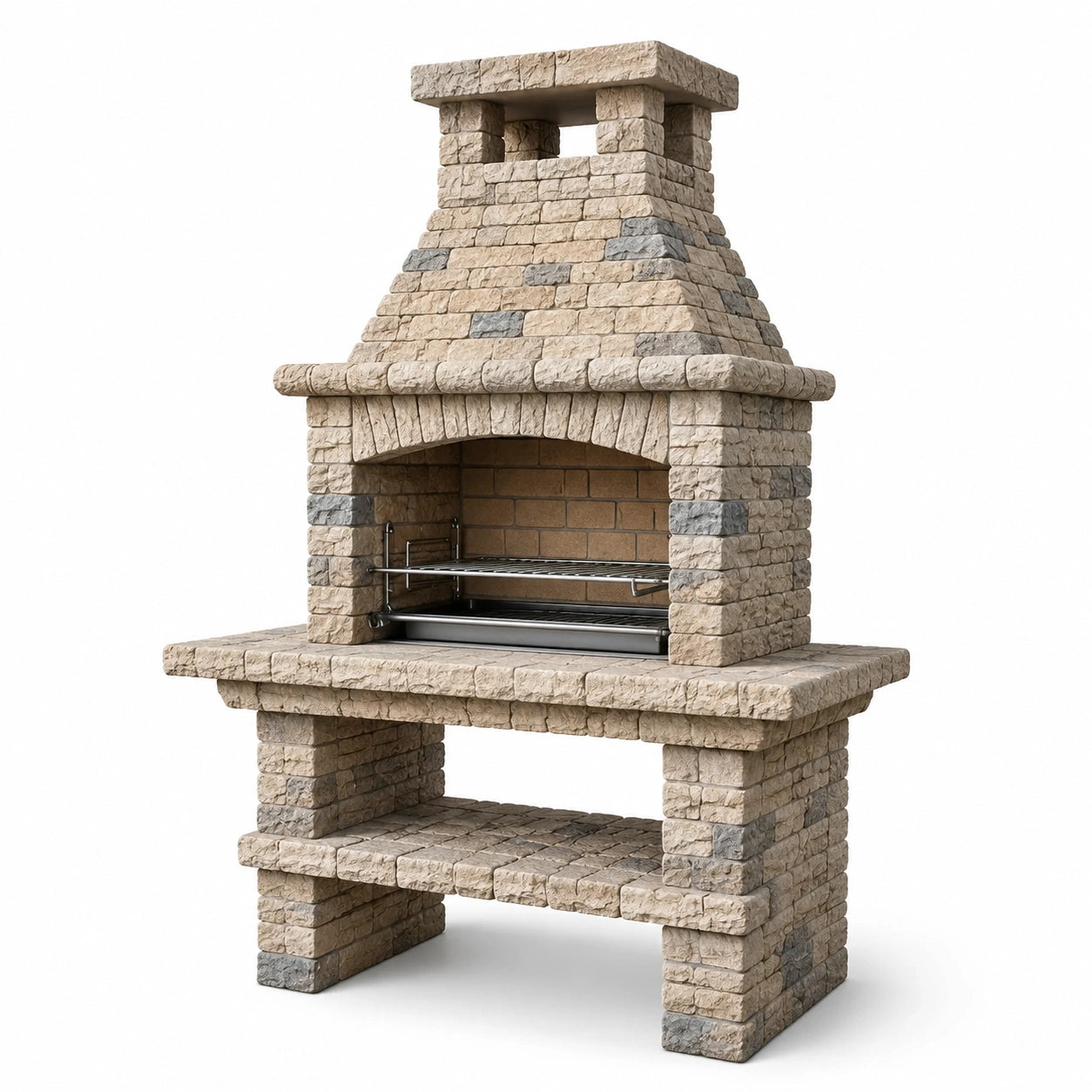 Barbecue da Esterno in Pietra con Griglia in Acciaio Inox Beige e Grigio