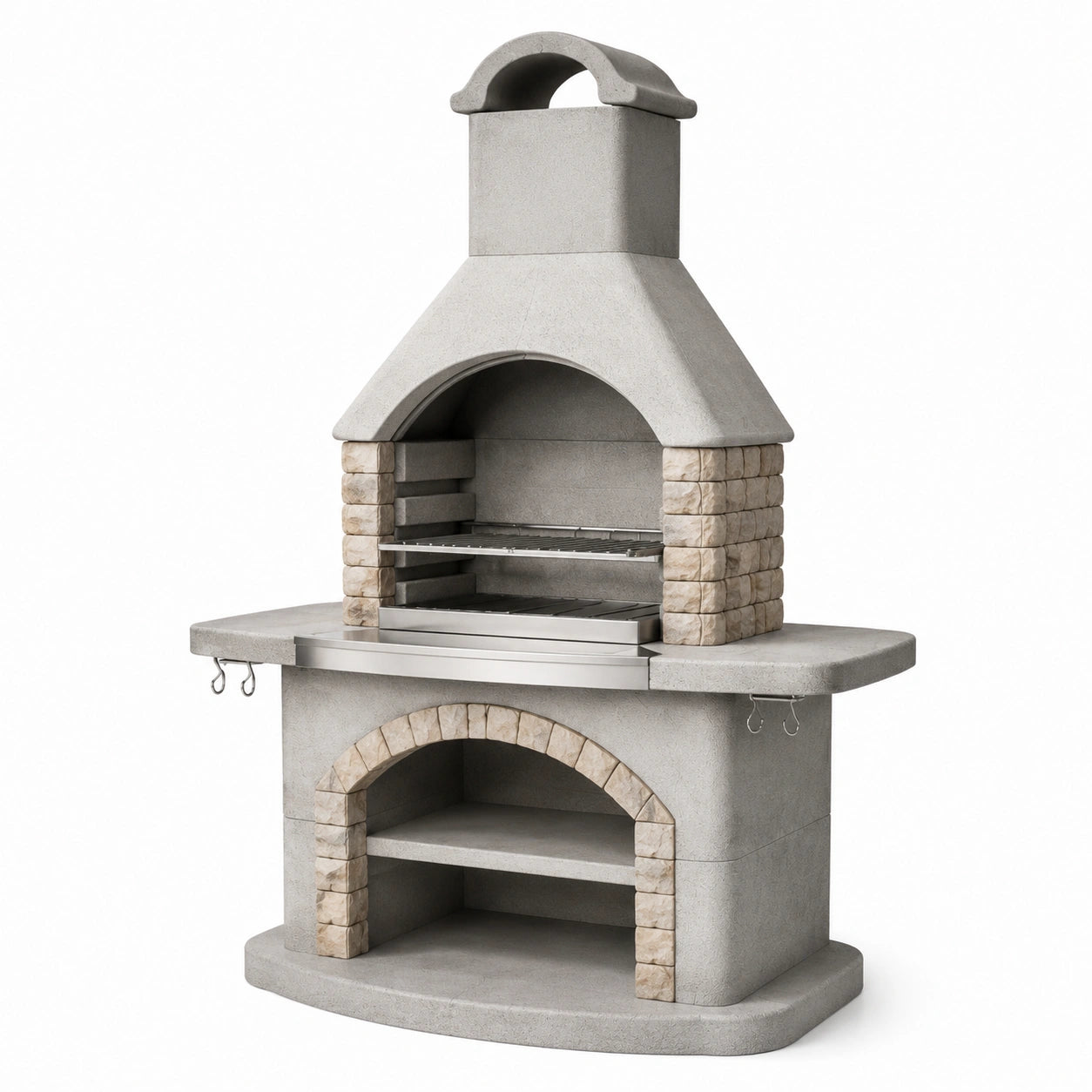 Barbecue in cemento e pietra con acciaio inox, 200x150x70 cm, grigio e beige