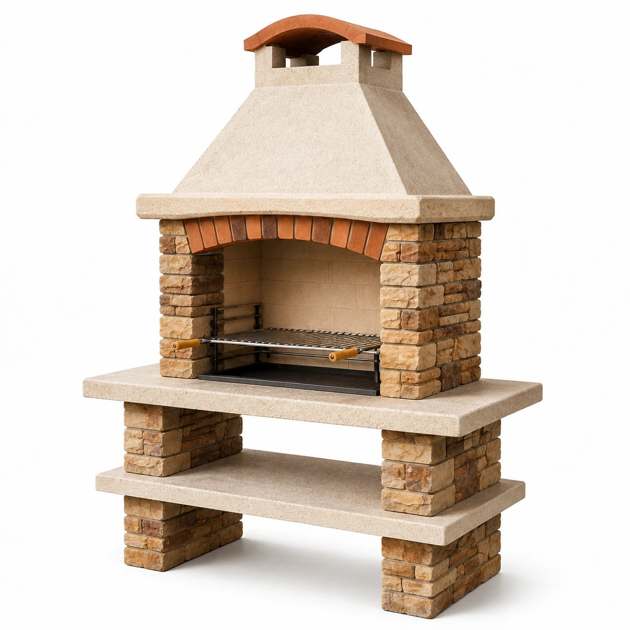 Barbecue in Pietra e Cemento con Griglia in Acciaio Inossidabile, Beige