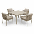 Set da pranzo da giardino in alluminio e corda con cuscini beige, 5 pezzi