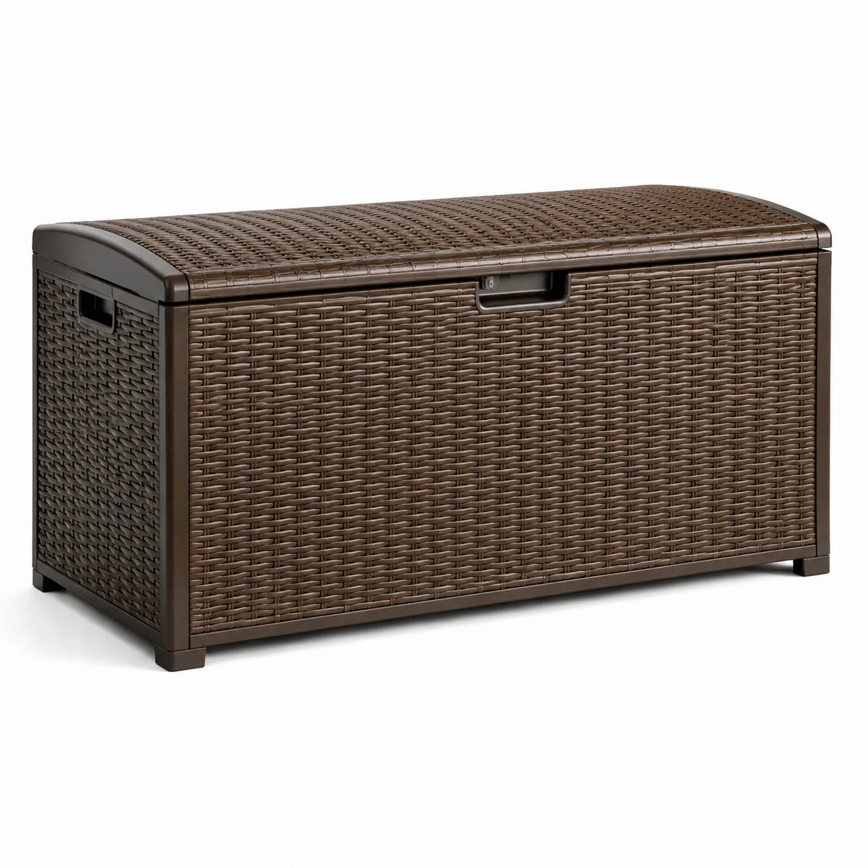 Baule da esterno in plastica effetto rattan marrone