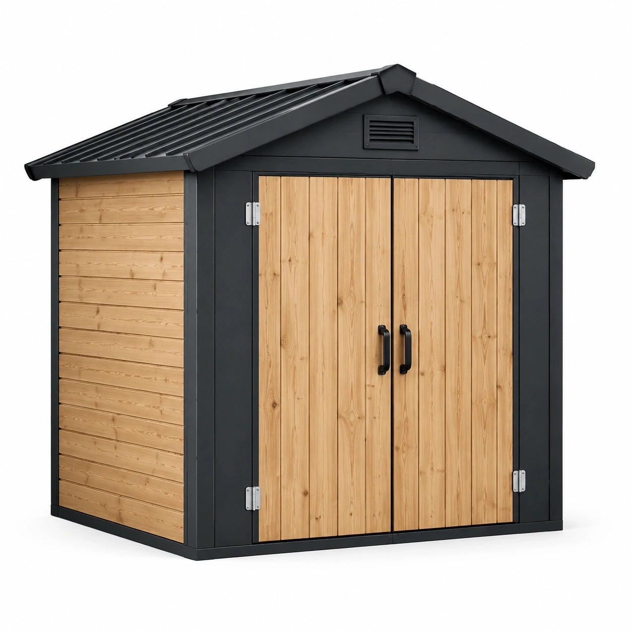 Casetta da giardino in metallo e legno 200x150x215 cm nero