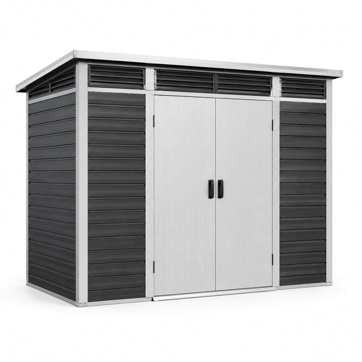 Casetta da giardino in plastica e acciaio 214x130x210 cm grigio e nero