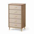 Cassettiera in Legno e Metallo con 5 Cassetti in MDF Beige e Naturale