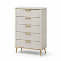 Cassettiera in legno MDF bianco con maniglie e gambe in metallo dorato