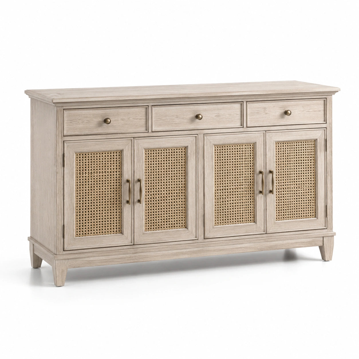Credenza in legno con ante in rattan intrecciato