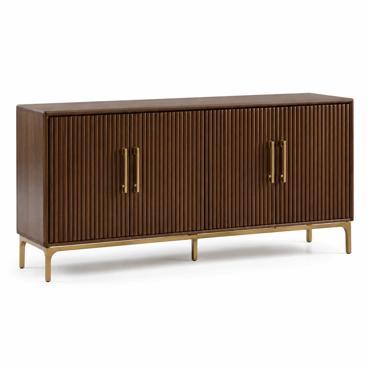 Credenza in legno con maniglie in metallo dorato