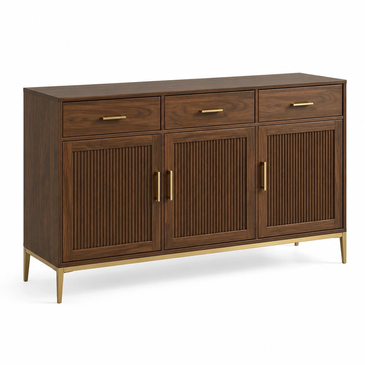 Credenza in Legno con 3 Ante e 3 Cassetti Marrone