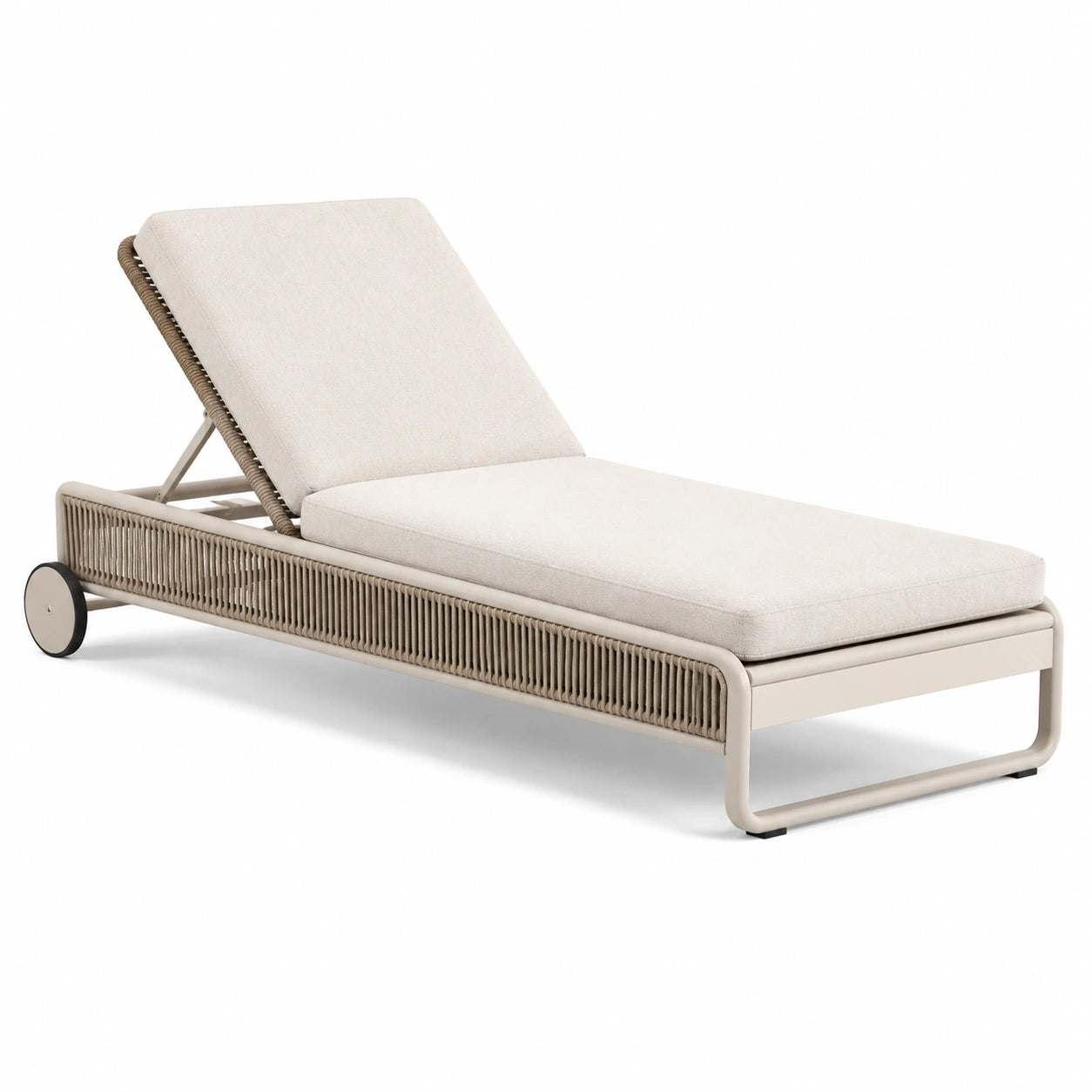 Chaise longue in alluminio con cuscini regolabili beige