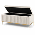 Panca contenitore in tessuto bouclé beige con gambe in metallo 45x120x40 cm