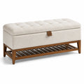 Panca contenitore in legno e tessuto con ripiano 120 cm beige