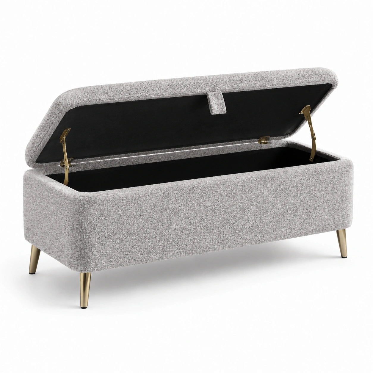 Panca contenitore in tessuto con gambe in metallo 120x40x45 cm