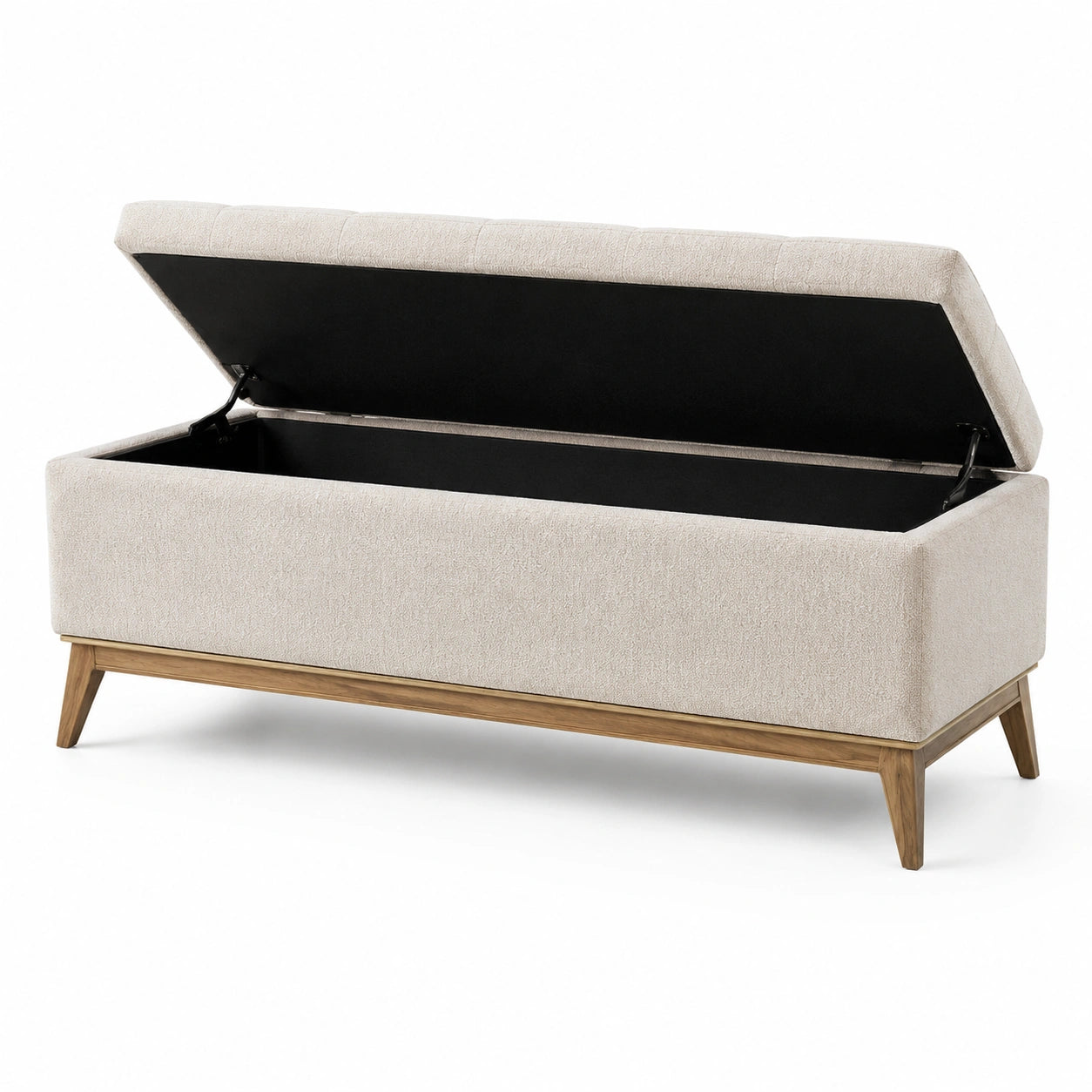 Panca contenitore legno e tessuto beige 140x40x45 cm