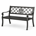 Panchina da giardino in ferro nero con schienale decorativo