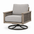 Sedia girevole in legno e tessuto grigio con base in metallo